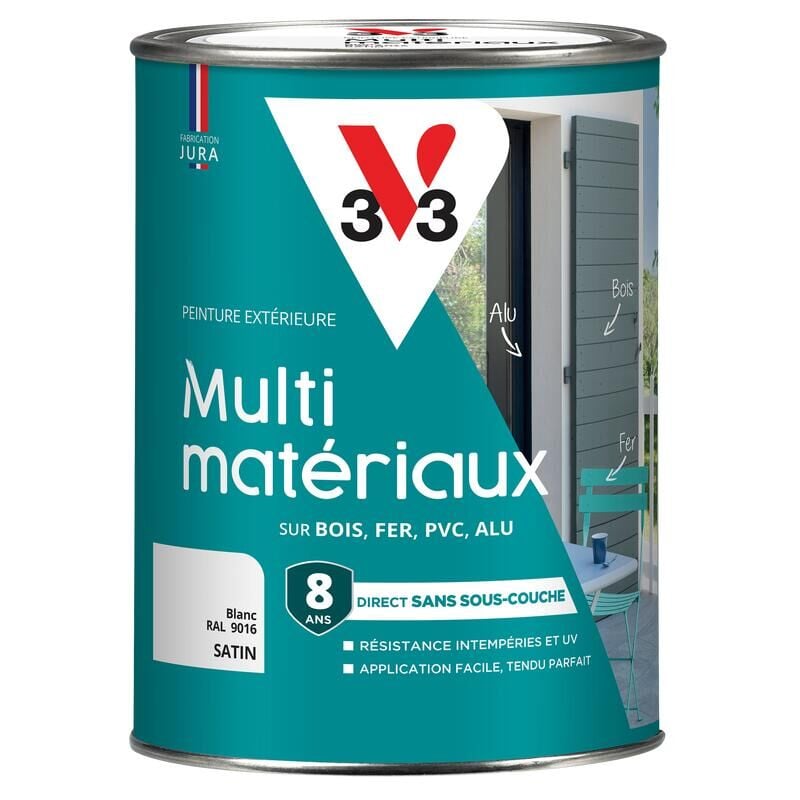 V33 - Peinture extérieure Multi-matériaux Blanc ral 9016 Satin 1,5L