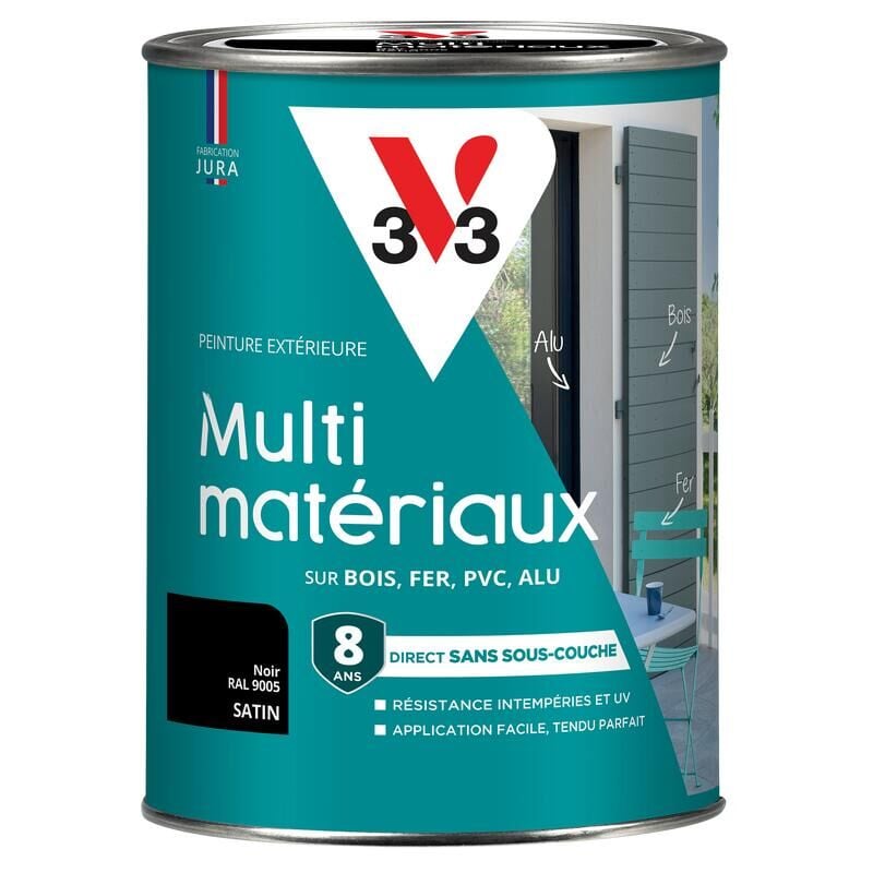 V33 - Peinture extérieure Multi-matériaux Noir ral 9005 Satin 1,5L