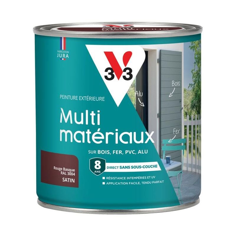 V33 - Peinture extérieure Multi-matériaux Rouge basque ral 3004 Satin 0,5L