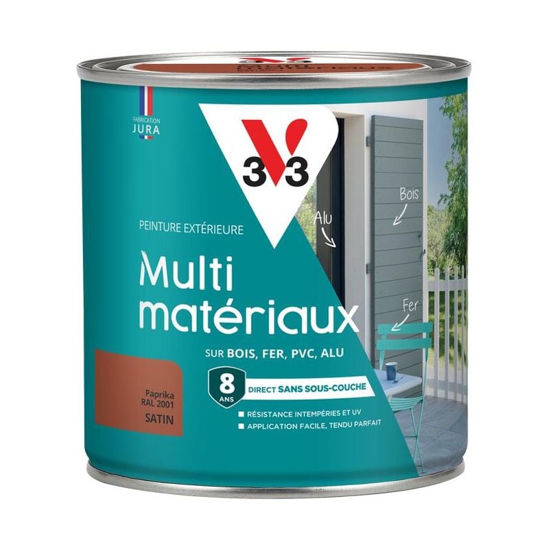 V33 - Peinture extérieure Multi-matériaux Paprika ral 2001 Satin 0,5L