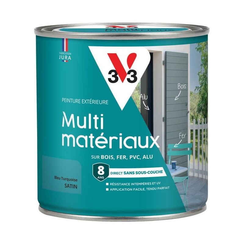 V33 - Peinture extérieure Multi-matériaux Bleu turquoise Satin 0,5L