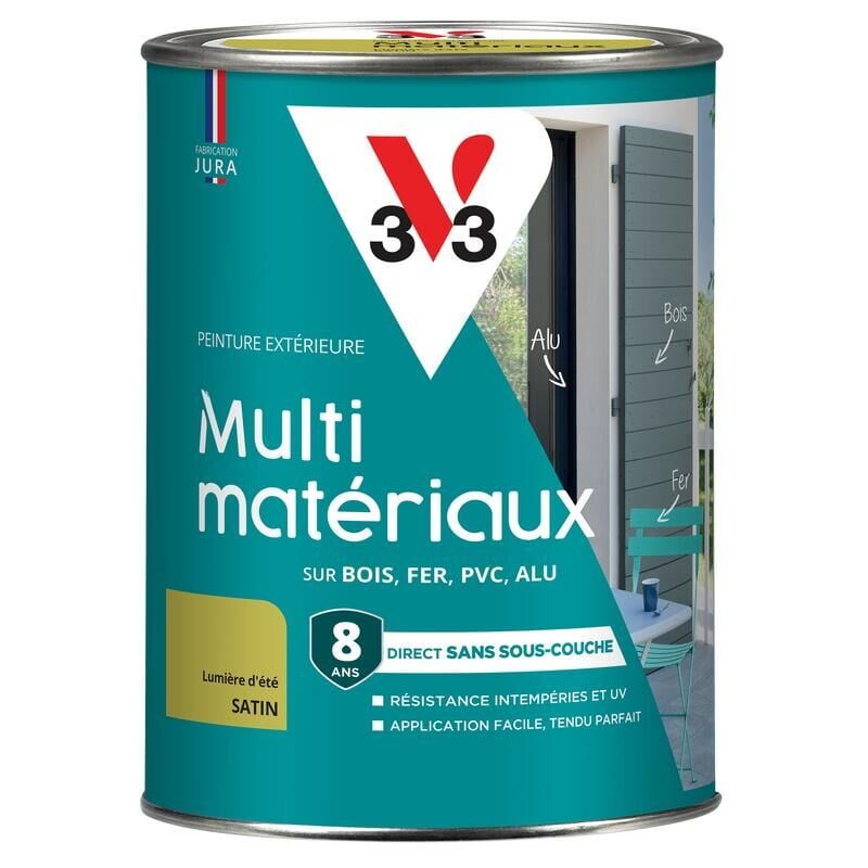 V33 - Peinture extérieure Multi-matériaux Lumière d'été Satin 1,5L
