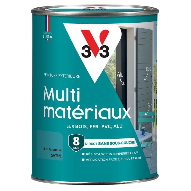 V33 - Peinture extérieure Multi-matériaux Bleu turquoise Satin 1,5L