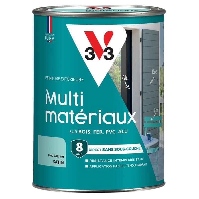 V33 - Peinture extérieure Multi-matériaux Bleu lagune Satin 1,5L