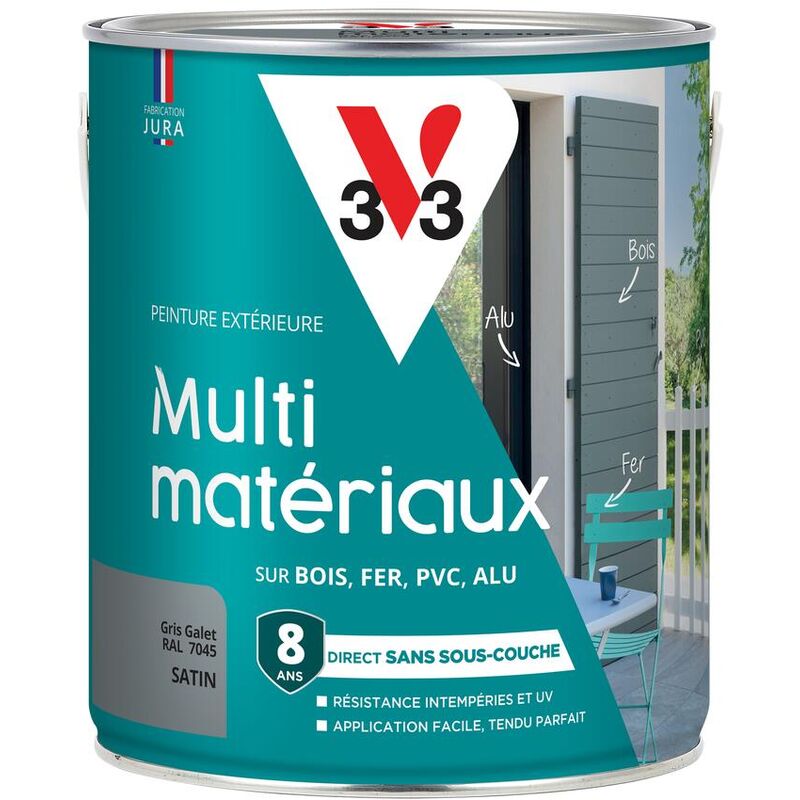 V33 - Peinture extérieure Multi-matériaux Gris galet satin 2,5L