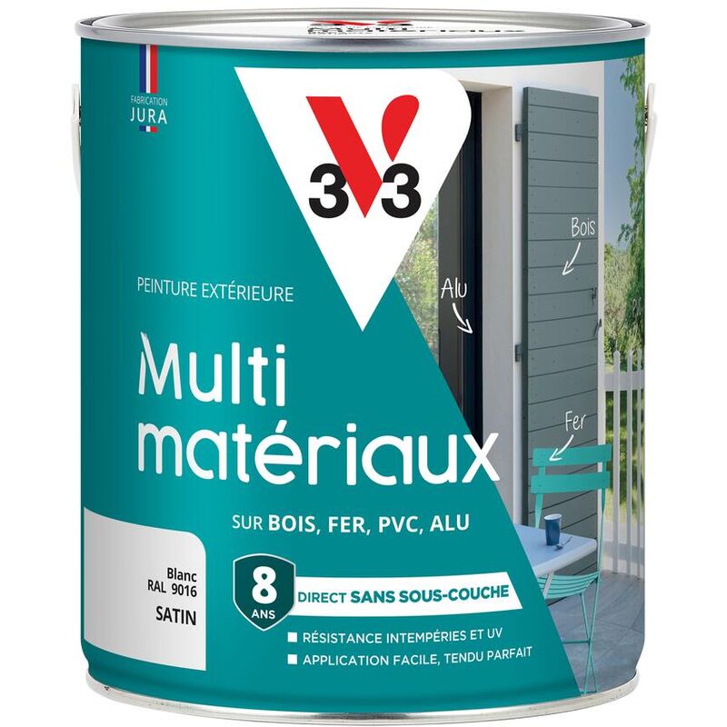 V33 - Peinture extérieure Multi-matériaux Blanc satin 2,5L