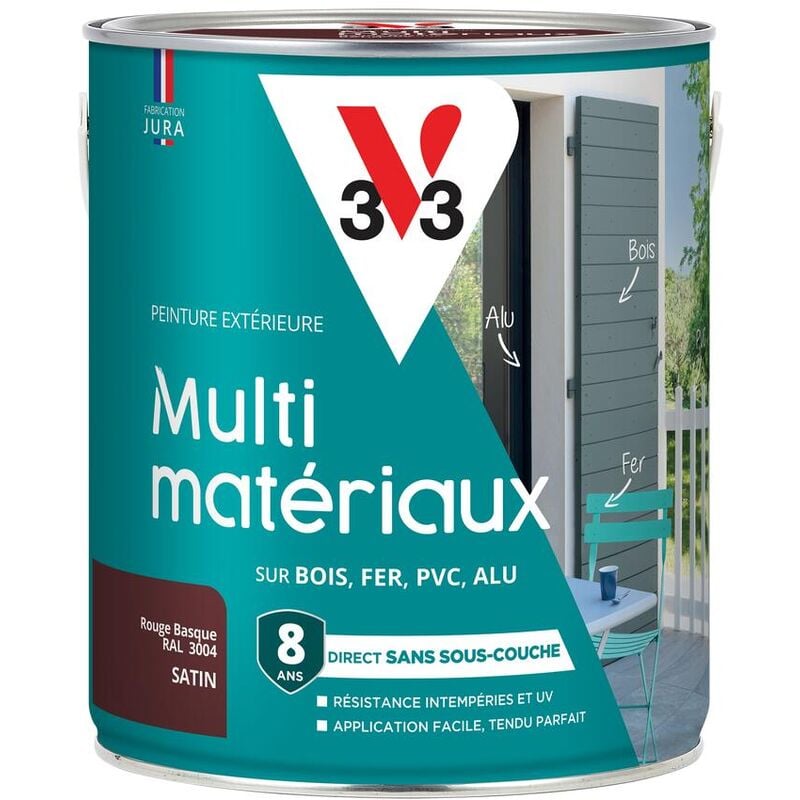 Peinture extérieure Multi-matériaux V33 Rouge Basque satin 2,5L