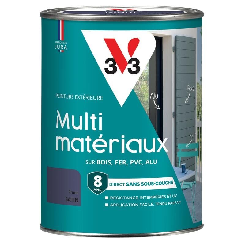 Peinture extérieure Multi-matériaux V33 Prune Satin 1,5L