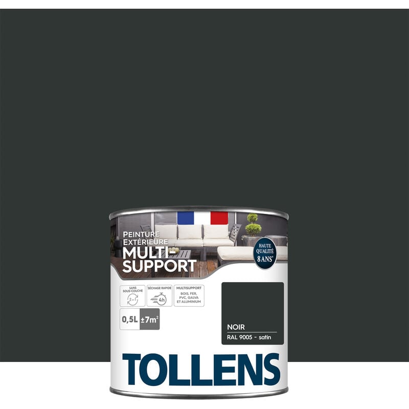 Peinture extérieure multisupport - Ultra résistante Tollens Satin - Noir - 0,5L