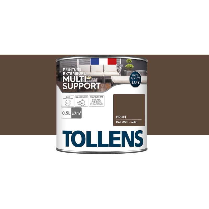 Peinture extérieure multisupport - Ultra résistante Tollens Satin - Brun - 0,5L=7m2
