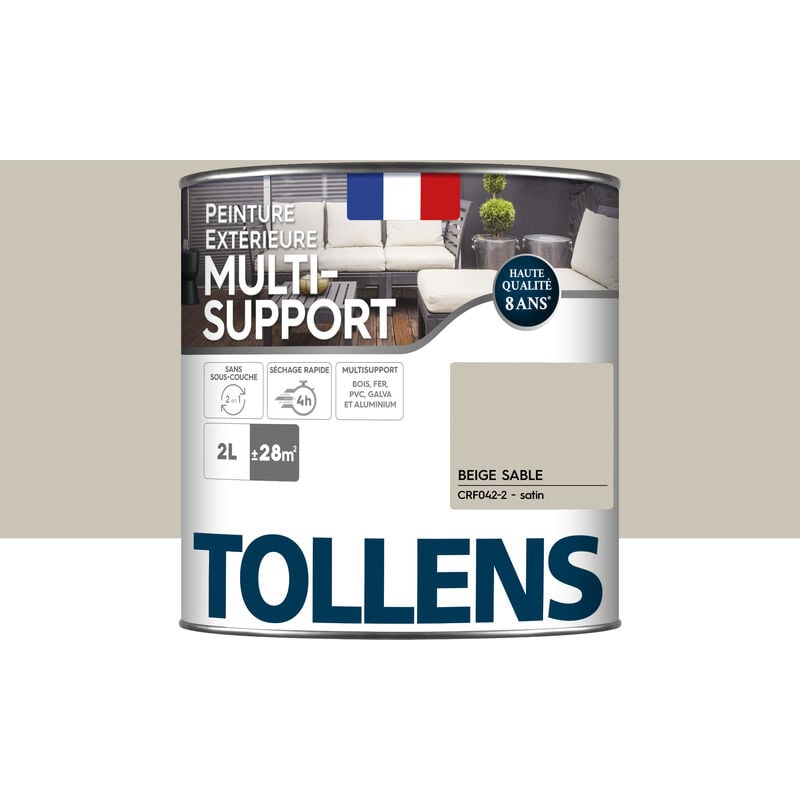 Peinture extérieure multisupport - Ultra résistante Tollens Satin - Beige Sable - 2L