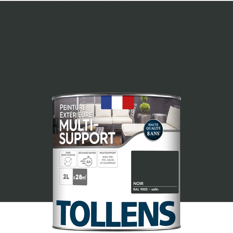 Peinture extérieure multisupport - Ultra résistante Tollens Satin - Noir - 2L=27m2