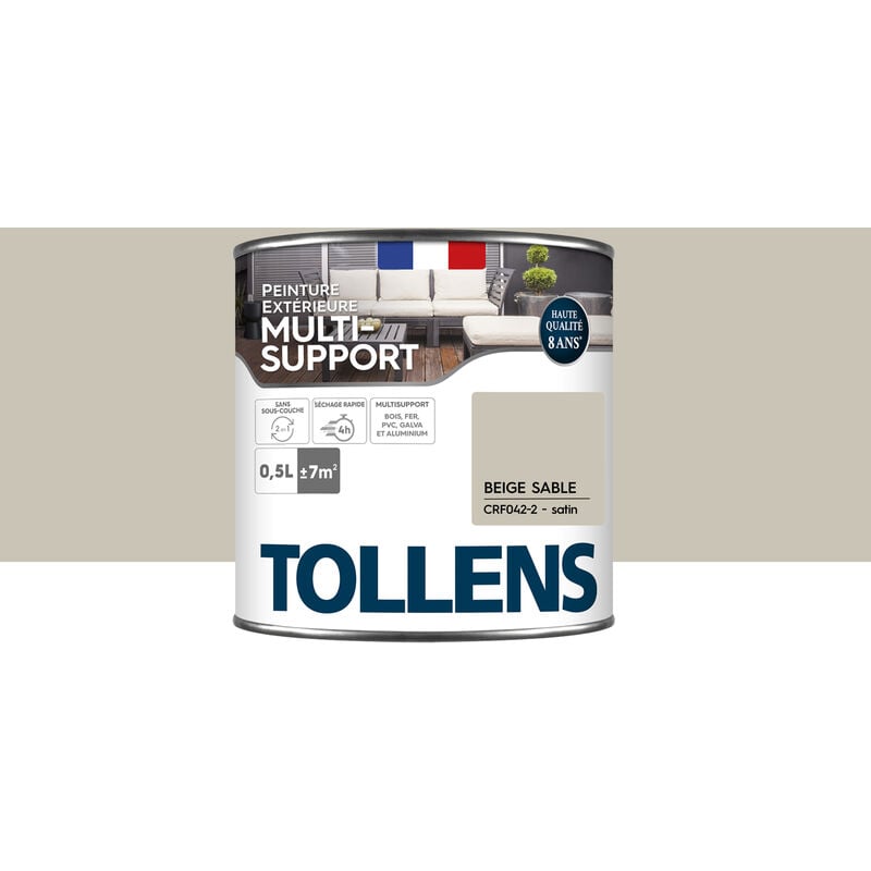 Peinture extérieure multisupport - Ultra résistante Tollens Satin - Beige Sable - 0,5L