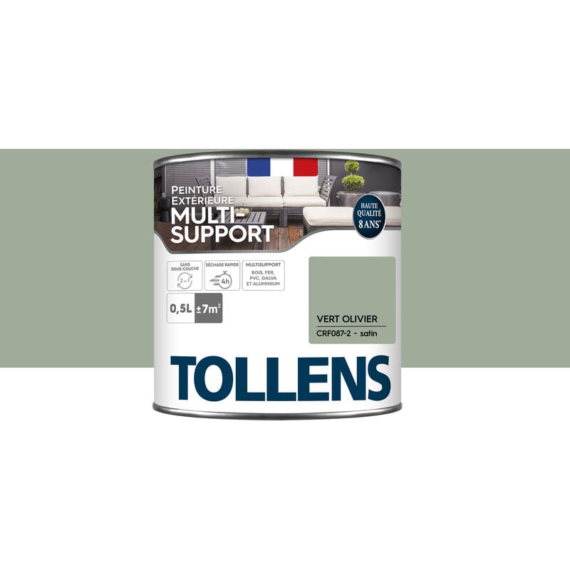 Peinture extérieure multisupport - Ultra résistante Tollens Satin - Vert Olivier - 0,5L=7m2