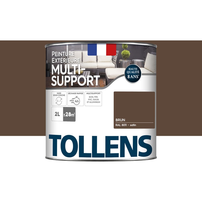 Peinture extérieure multisupport - Ultra résistante Tollens Satin - Brun - 2L