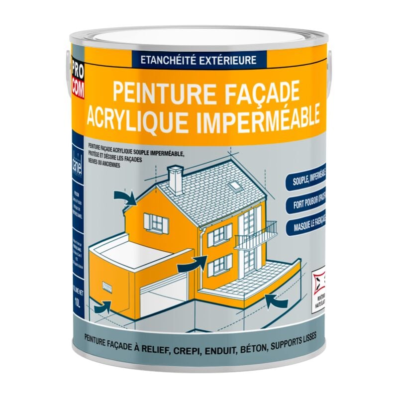Peinture façade Procom crépi, façade à relief, imperméabilisation et protection des façades - Durable jusqu'à 10 ans ffffff 2.5 litres