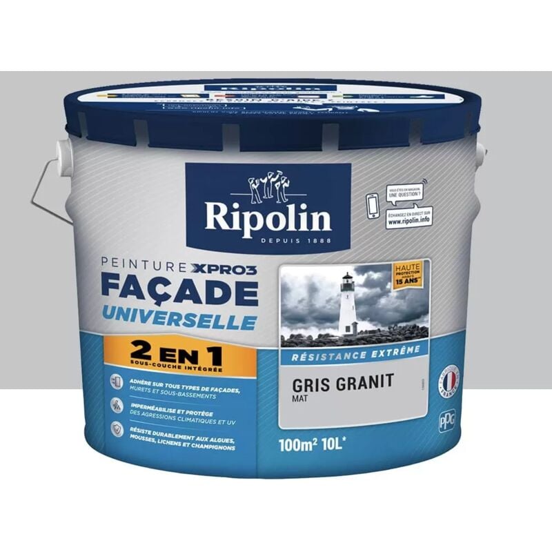 Peinture façade Ripolin XPro3 Universelle 2 en 1 Gris granit 10 l