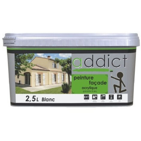 Peinture façade acrylique 2,5 litres ton pierre – Résistante aux intempéries – Microporeuse pour durabilité 5 ans – Application facile – Addict