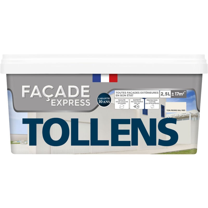 Peinture Façade express - Pour Murs Extérieurs, Murets, Abris de Jardin Tollens Mat - Ton Pierre - 2,5L = 17m2
