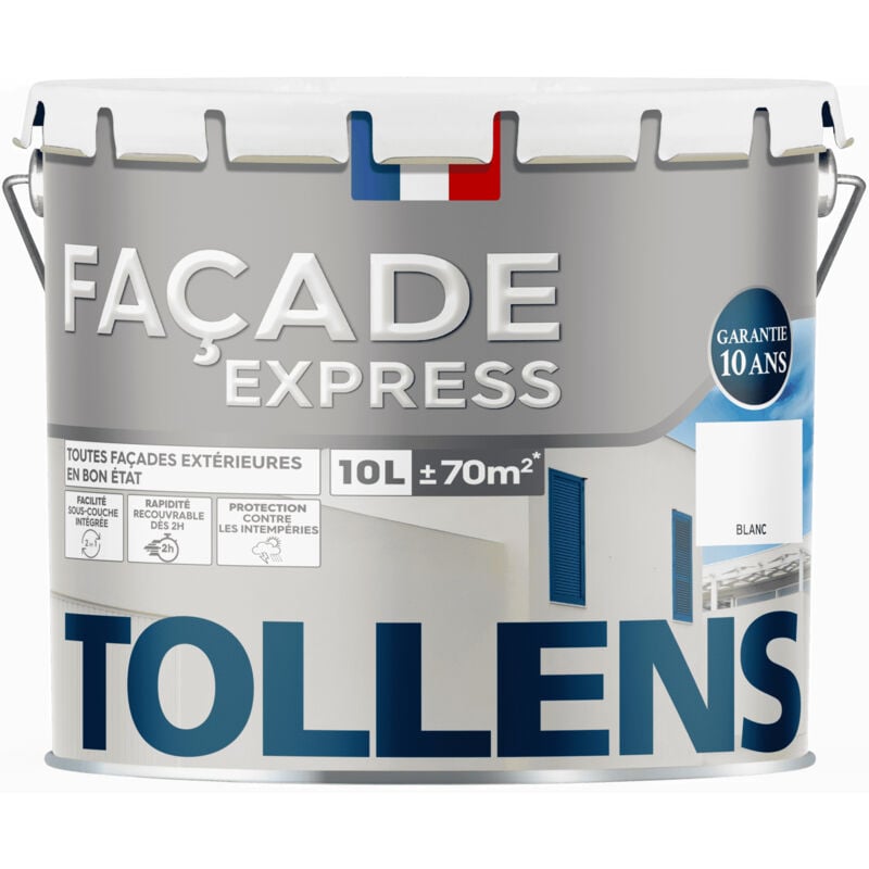 Peinture Façade Acrylique - Pour Murs Extérieurs, Murets, Abris de Jardin Tollens Mat - Blanc - 10L = 70m2
