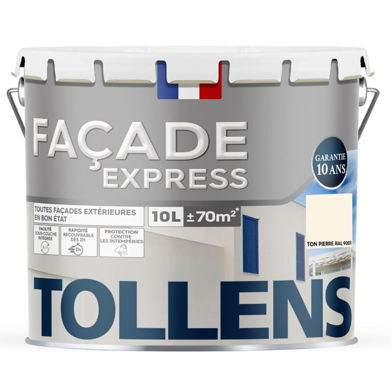 Peinture Façade express - Pour Murs Extérieurs, Murets, Abris de Jardin Tollens Mat - Ton Pierre - 10L = 70m2