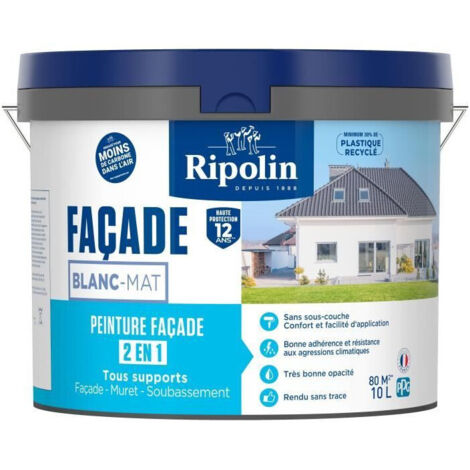 Peinture Façade Classic 2 en 1 - Mat - 10L - Blanc - Ripolin