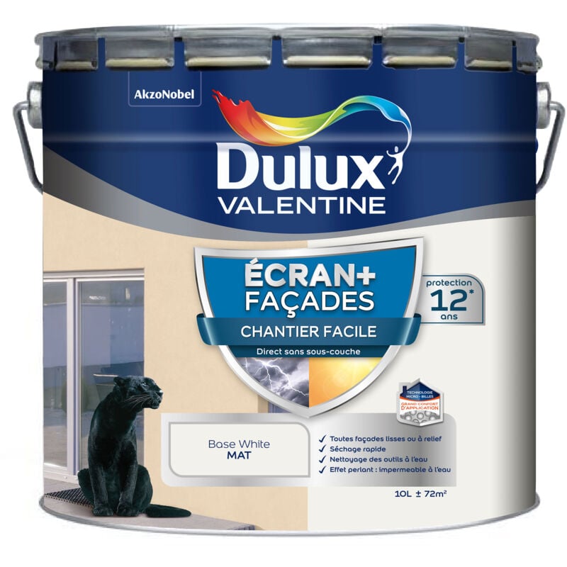 Peinture Façade Ecran+ Chantier Facile - direct sans sous-couche - Mat Blanc 10 l Dulux Valentine