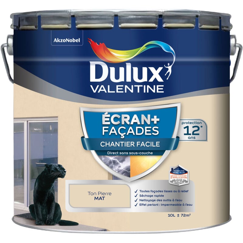 Peinture Façade Ecran+ Chantier Facile - direct sans sous-couche - Mat Ton Pierre 10 l Dulux Valentine