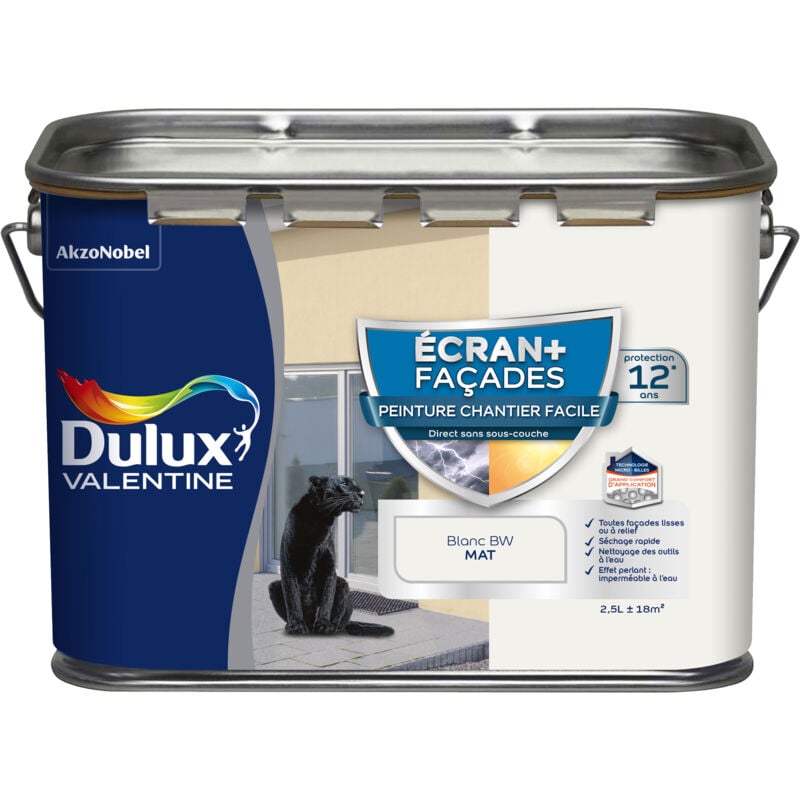 Peinture Façade Ecran+ Chantier Facile - direct sans sous-couche - Mat Blanc 2,5 l Dulux Valentine