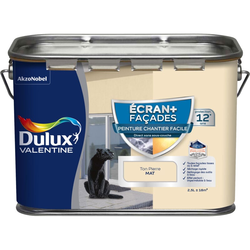 Peinture Façade Ecran+ Chantier Facile - direct sans sous-couche - Mat Ton Pierre 2,5 l Dulux Valentine