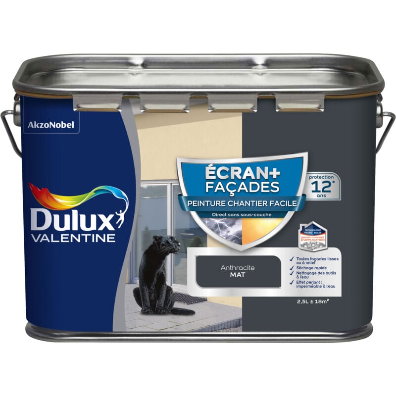 Peinture Façade Ecran+ Chantier Facile - direct sans sous-couche - Mat Gris Anthracite RAL7016 2,5 l Dulux Valentine