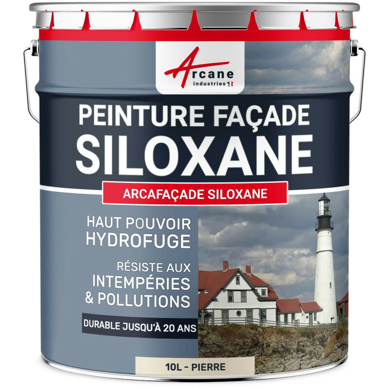 Arcane Industries - Peinture Facade Siloxane Hydrofuge - Durable jusqu'à 20 ans - Rénovation Façade, mur crépi - arcafacade siloxane - 10 l (+ ou