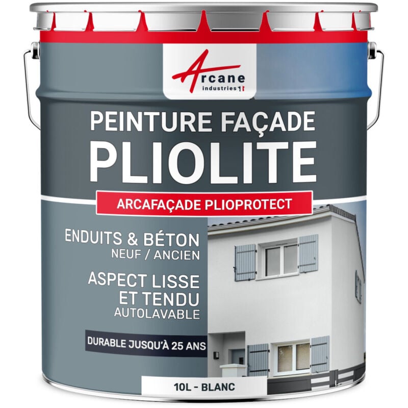 Arcane Industries - Peinture façade pliolite ton pierre blanc, gris, beige, blanc - Peinture hydrofuge mur crépi - arcafacade plioprotect - 10 l (+