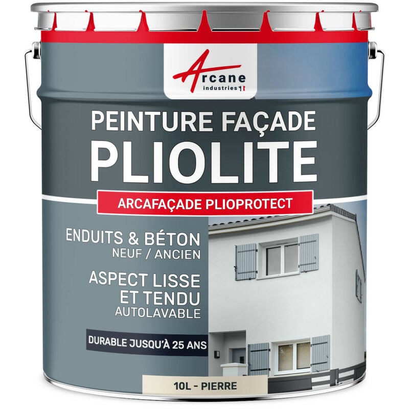 Peinture façade pliolite ton pierre blanc, gris, beige, blanc - Peinture hydrofuge mur crépi - arcafacade plioprotect - 10 l (+ ou - 80 m² en 1