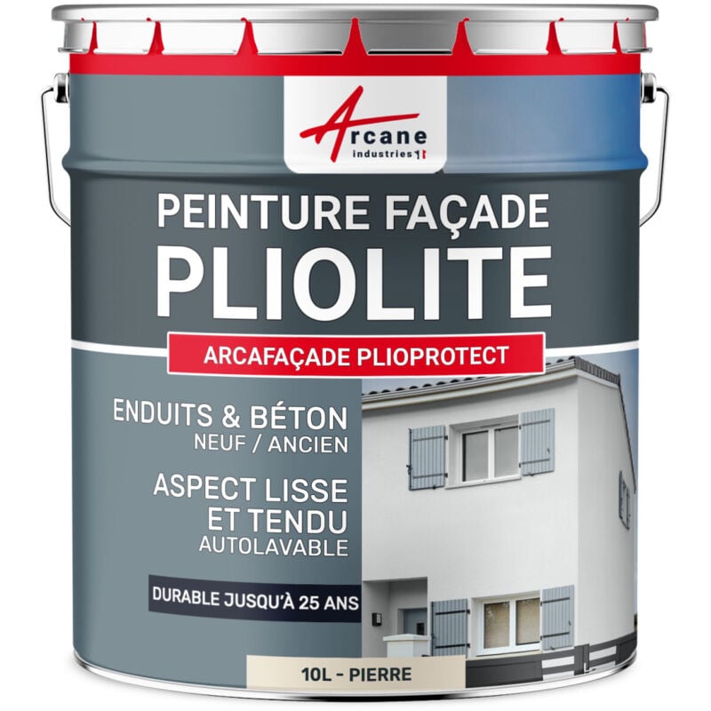 Peinture façade pliolite ton pierre blanc, gris, beige, blanc - Peinture hydrofuge mur crépi - arcafacade plioprotect - 2.5 l (+ ou - 20 m² en 1