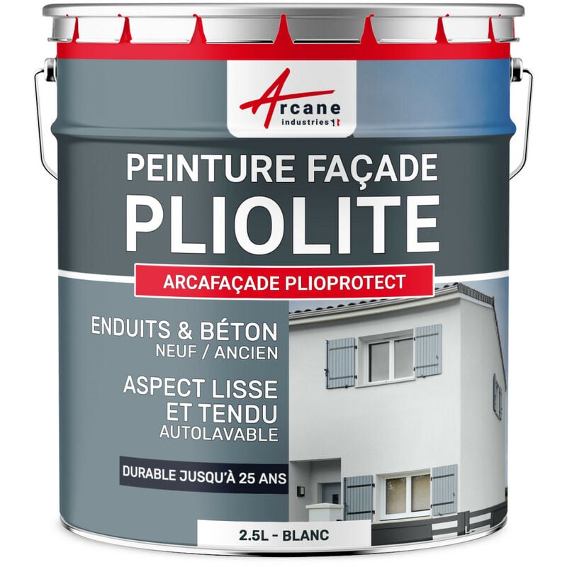 Peinture façade pliolite ton pierre blanc, gris, beige, blanc - Peinture hydrofuge mur crépi - arcafacade plioprotect - 2.5 l (+ ou - 20 m² en 1