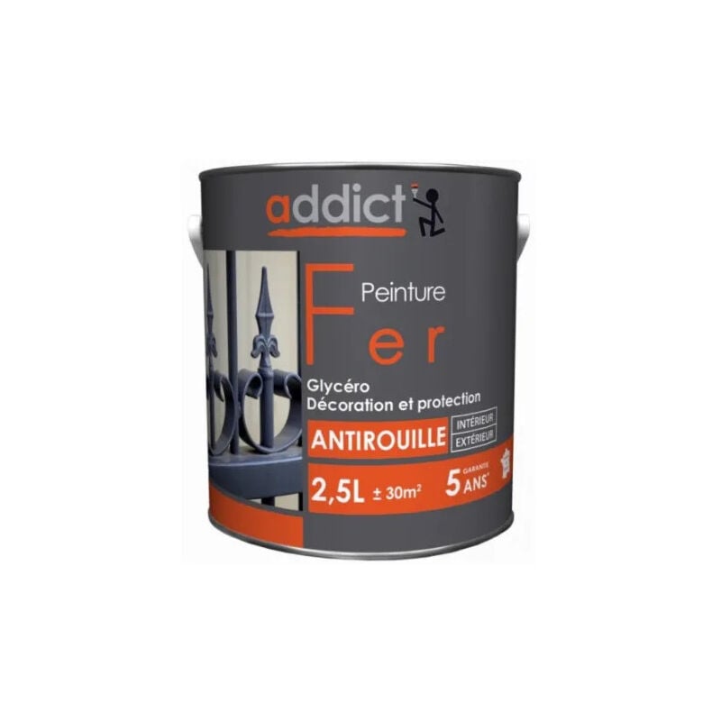 Peinture fer glycéro antirouille, blanc pur, 2,5 litre intérieur et extérieur.