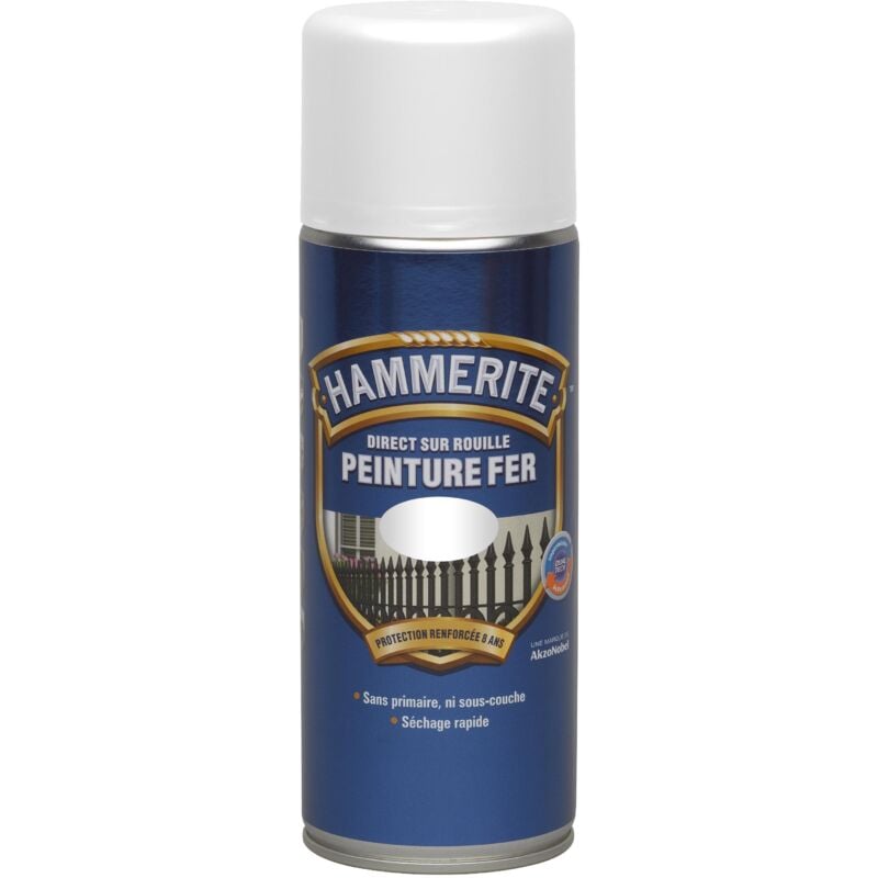 Hammerite - Peinture Fer aérosol Direct sur Rouille - Brillant Blanc - 400 ml