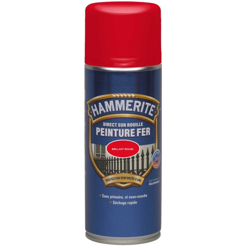 Peinture Fer aérosol Direct sur Rouille - Brillant Rouge Vif - 400 ml Hammerite