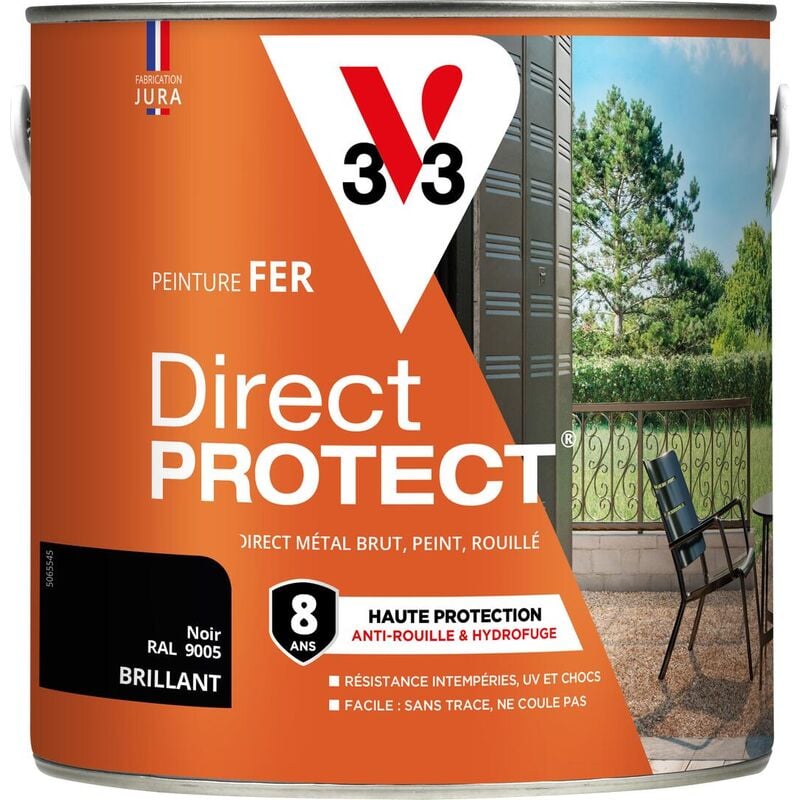 V33 - Peinture fer extérieur Direct Protect® Noir ral 9005 Mat 2L