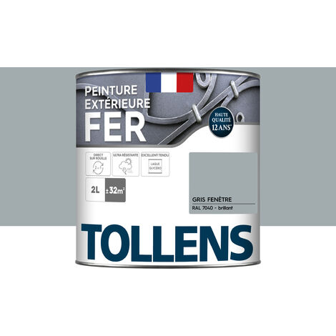 Peinture fer extérieure 2 en 1 - Ultra Résistante, séchage rapide et antirouille - TOLLENS - Brillant - Gris Fenêtre - 2L = 32m2