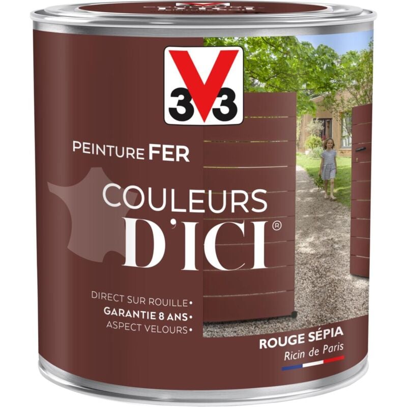 V33 - Peinture fer extérieur Couleurs d'Ici® Rouge sépia Velours 0,5L