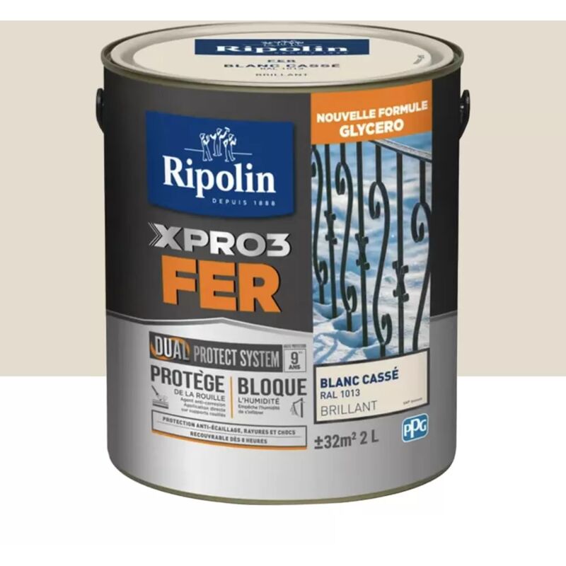 Ripolin - Peinture fer glycéro XPRO3 Fer Brillant Blanc Cassé 2 l