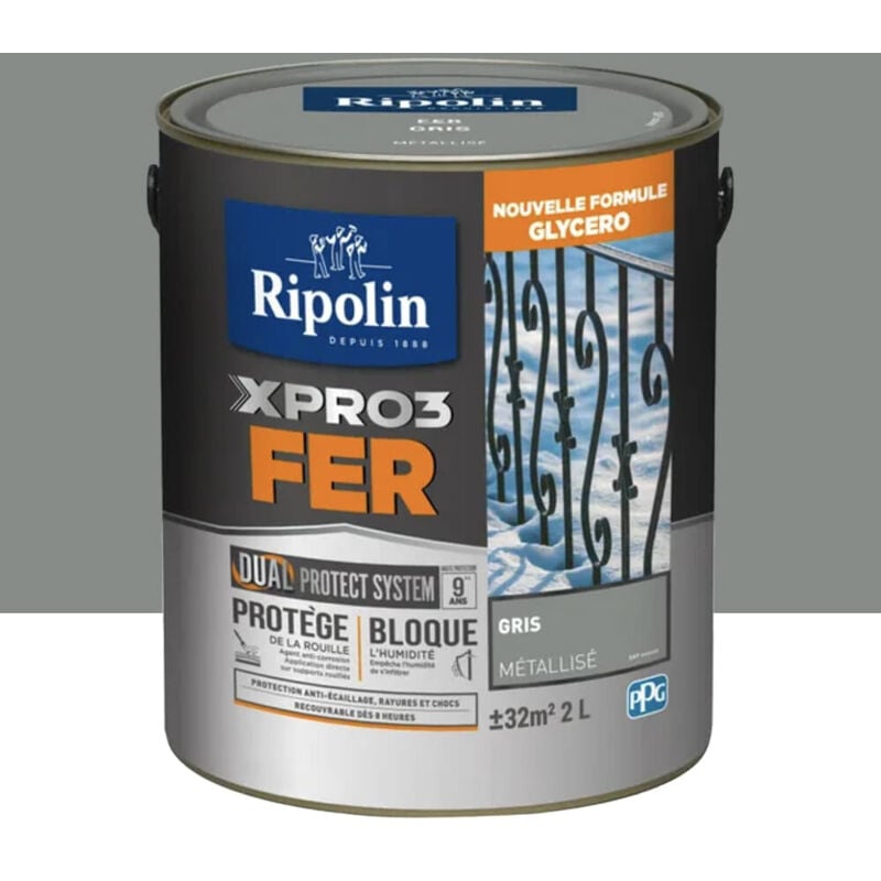 Ripolin - Peinture fer glycéro XPRO3 Fer Gris Metallisé 2 l