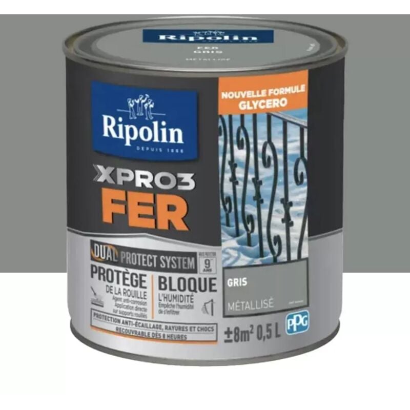 Ripolin - Peinture fer glycéro XPRO3 Fer Gris Metallisé 0,5 l