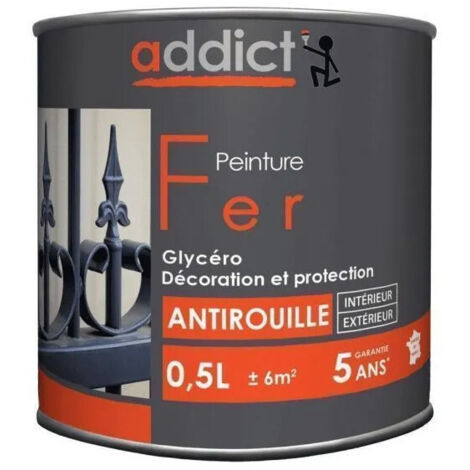 Peinture fer glycéro antirouille 0,5L blanc pur – Primaire et finition pour métal – Excellent pouvoir anti-corrosion – Application intérieure et extérieure – Addict