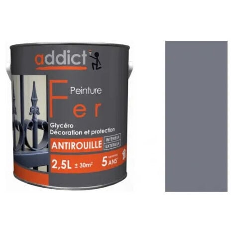 Peinture fer glycéro antirouille, gris argent, 2,5 litre intérieur et extérieur
