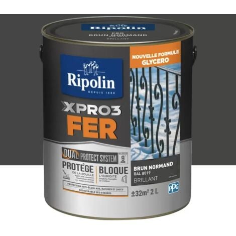 Peinture fer glycéro Ripolin XPRO3 Fer Brillant Brun Normand 2 L