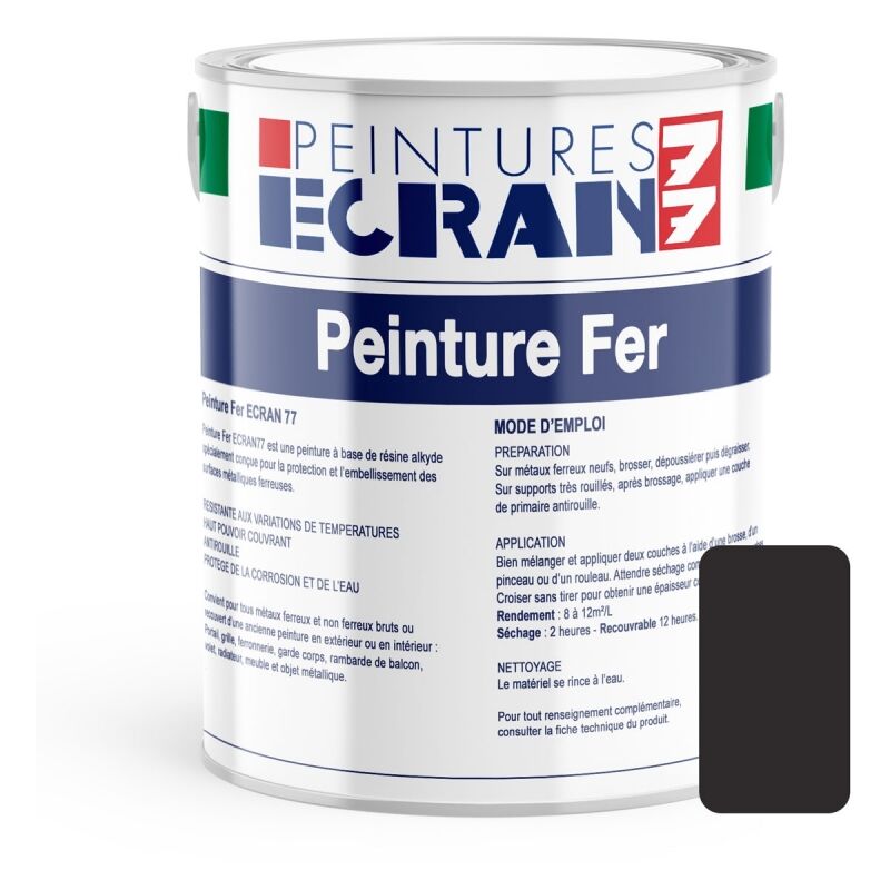 Peinture fer professionnelle, satin, peinture opacifiante, sans odeur, antirouille, protège, décore intérieur, extérieur ECRAN77 2E2B2C 1 litre