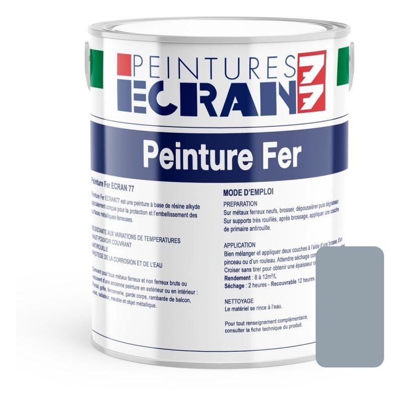 Peinture fer professionnelle, satin, peinture opacifiante, sans odeur, antirouille, protège, décore intérieur, extérieur ECRAN77 94A1AA 1 litre